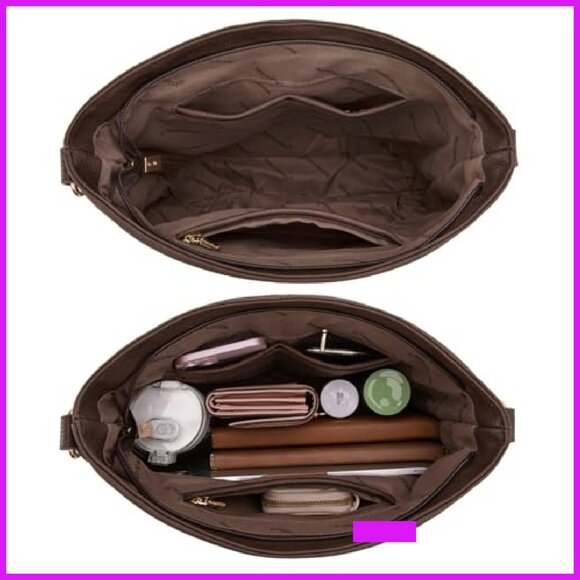 Vegan Leather Hobo Shoulder Bag Chic Casual Work Purse Expandable Compartments - Picture 5 of 7